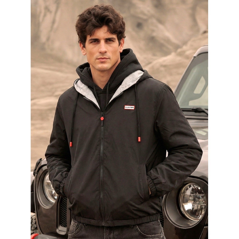 NWT Hunter Men's Black Lightweight Baltico Full Zip Lined Hooded Jacket 2XL